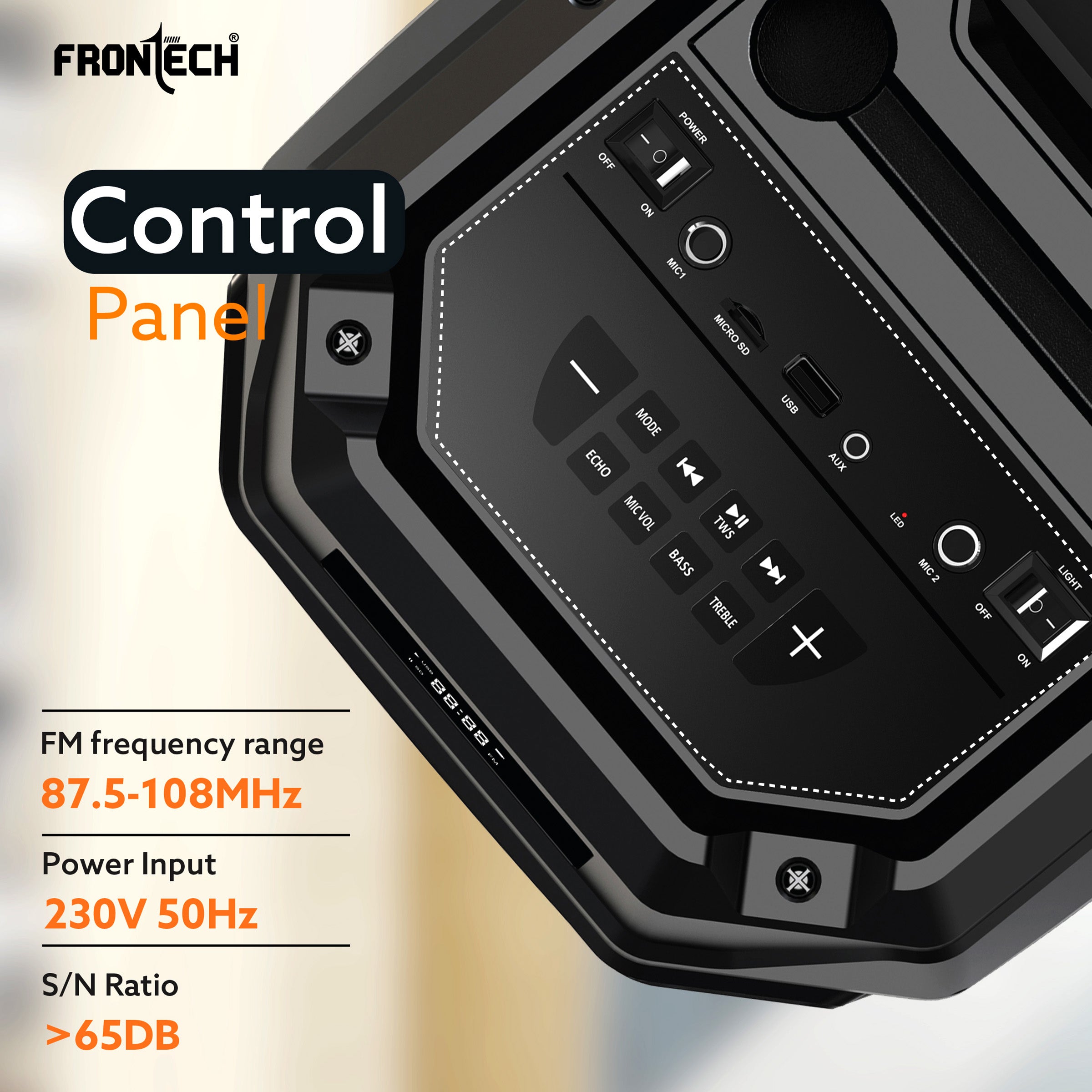 Frontech Smash PRO-20P 90W Trolley Speaker | Karaoke with Wireless Mic | TWS | RGB Lights | BT 5.0 | USB/TF/AUX/FM | 6000mAh Battery | Dual Mic Ports | Recording (SW-0020P). Frontech Smash PRO-20P 90W Trolley Speaker | Karaoke with Wireless Mic | TWS | RGB Lights | BT 5.0 | USB/TF/AUX/FM | 6000mAh Battery | Dual Mic Ports | Recording (SW-0020P).